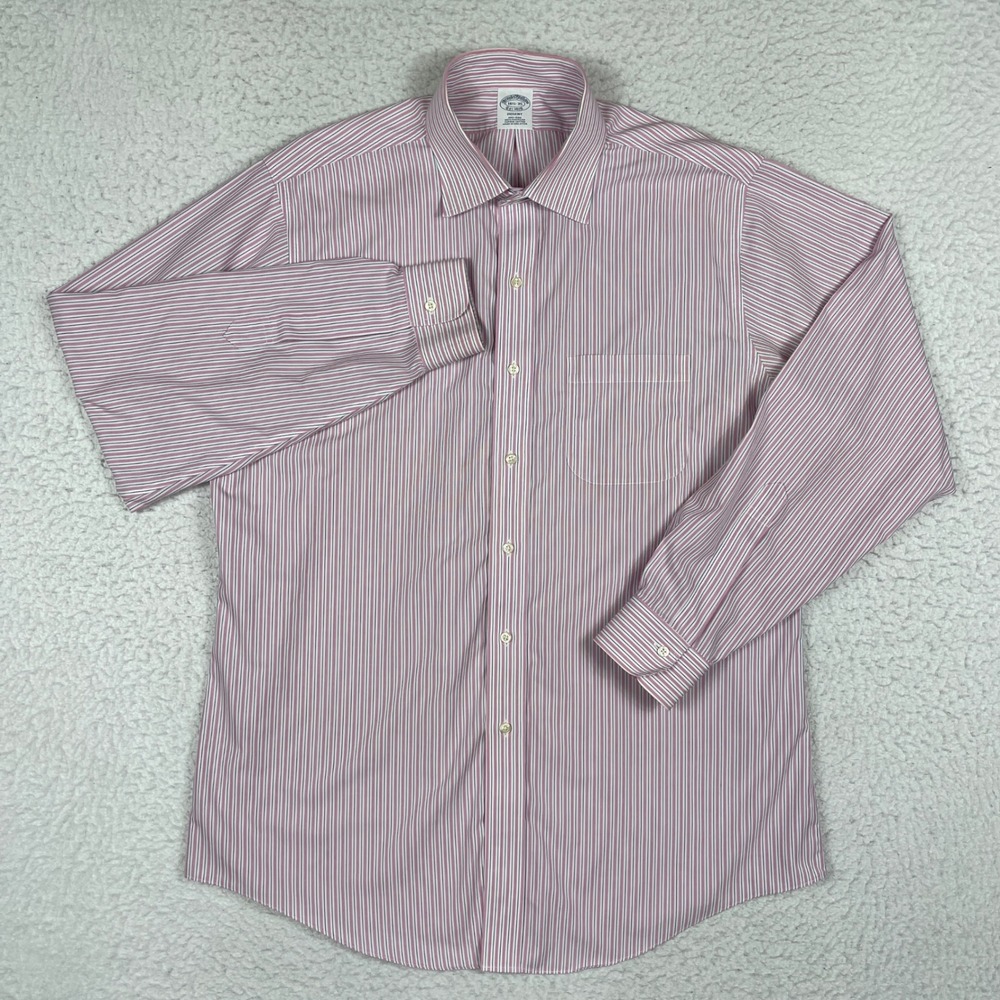 Brooks Brothers Button Down Shirt Mens 16.5 35 Pink Striped Regent‎ Non-Iron